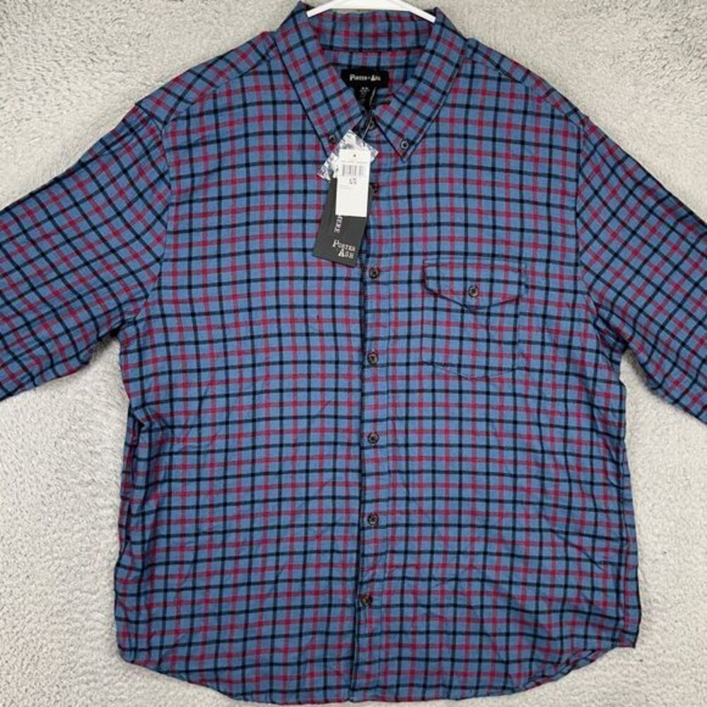 Porter Ash Flannel Shirt Men XL Blue Plaid Cashmere Blend Button Down Pocket NEW